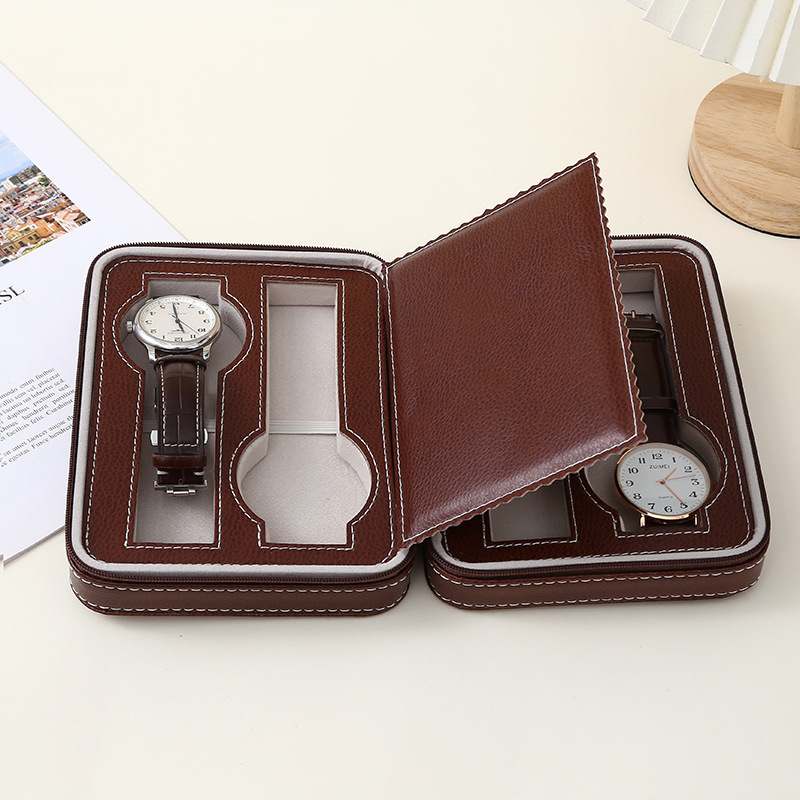 High-end portable zipper watch storage box, multi-person large-capacity PU leather simple four-person watch box, daily necessities storage dust-proof jewelry rack, jewelry box, jewelry bag pic 3