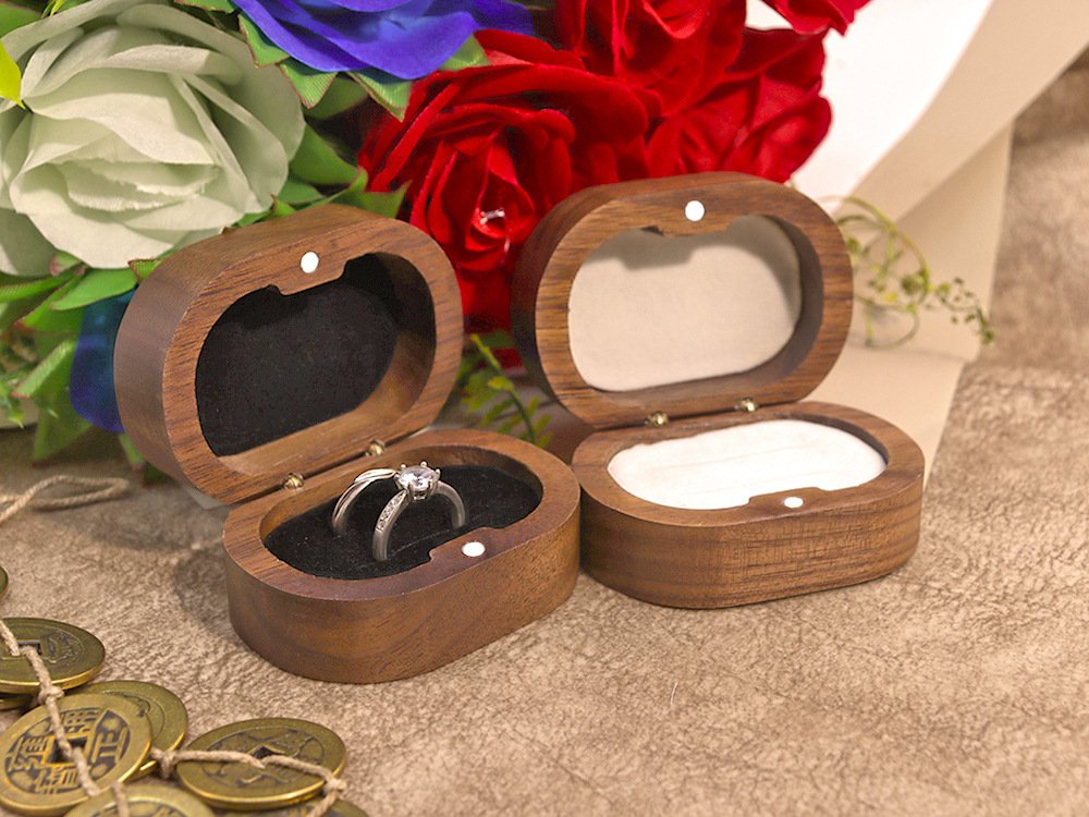 大椭圆黑胡桃木求婚戒指盒复古对戒盒珠宝首饰雕刻收纳包装礼盒女详情4