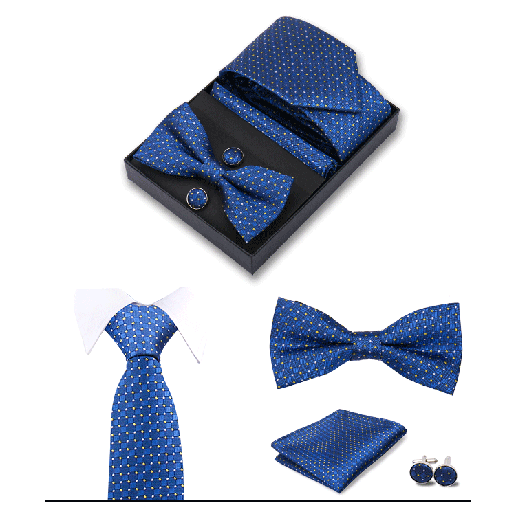 男士商务8cm领带领结口袋巾5件套礼盒装婚礼宴会条纹黑色手打领带详情35