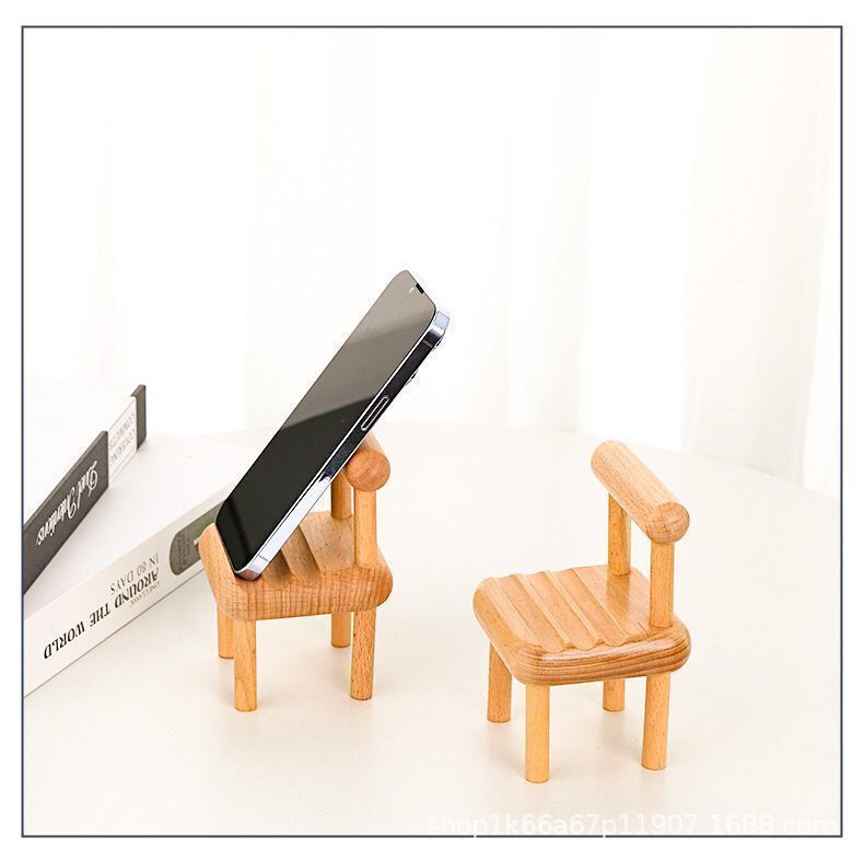 Wooden phone stand, creative small chair stand, lazy phone stand, cute desktop decoration, and a must-have for watching TV series pic 8