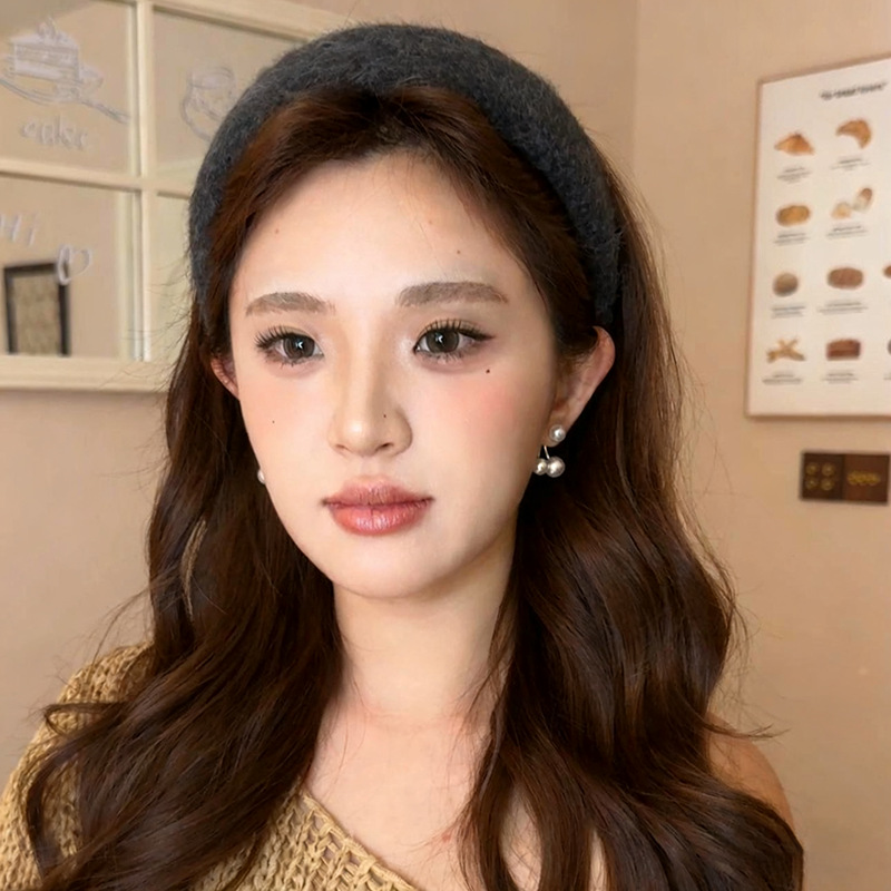 超厚实毛毡毛绒宽边高颅顶发箍女日常外戴发卡秋冬氛围感气质头箍详情7