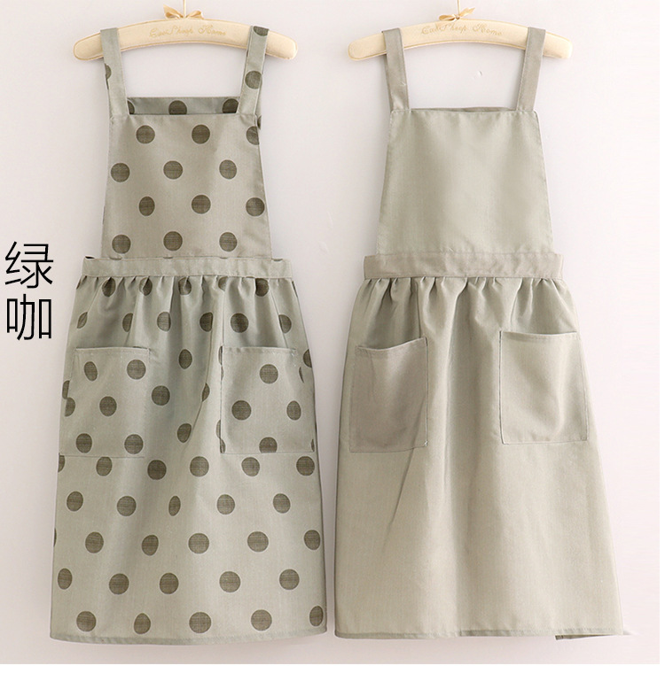 【 Chi Jia 】 French-style large polka dot shoulder strap apron canvas home kitchen adult stain-resistant work clothes pic 7