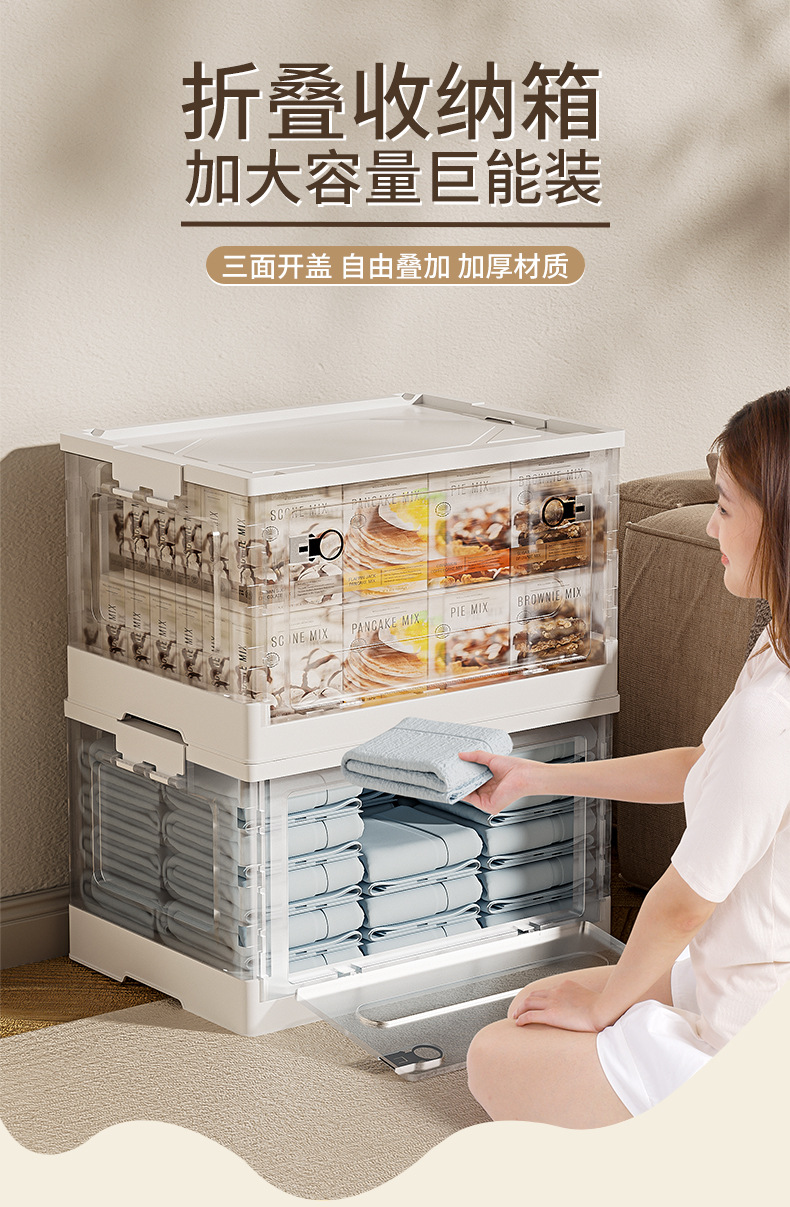Folding storage boxes for clothes, quilt covers, toys, books, transparent organizing boxes, wheeled storage boxes for school dormitories pic 1
