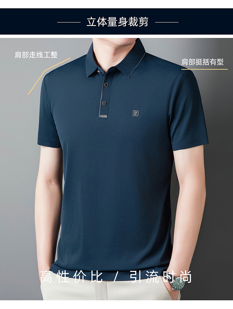 男装翻领短袖商务绅士2024夏新款短袖POLO衫中年爸爸装冰丝详情2