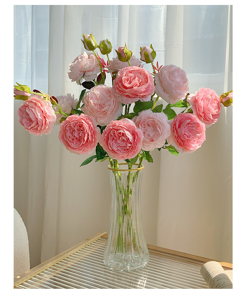 高级感逼真仿真玫瑰花假花绢花洋牡丹花束餐桌摆设客厅婚庆装饰花详情12