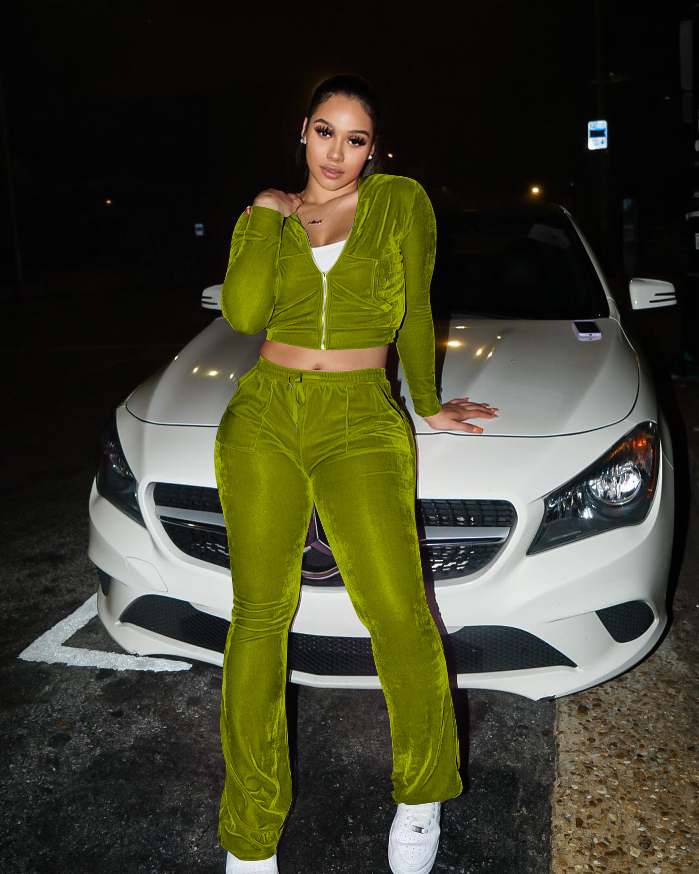 Solid color gold velvet wide-leg pants two-piece set pic 39