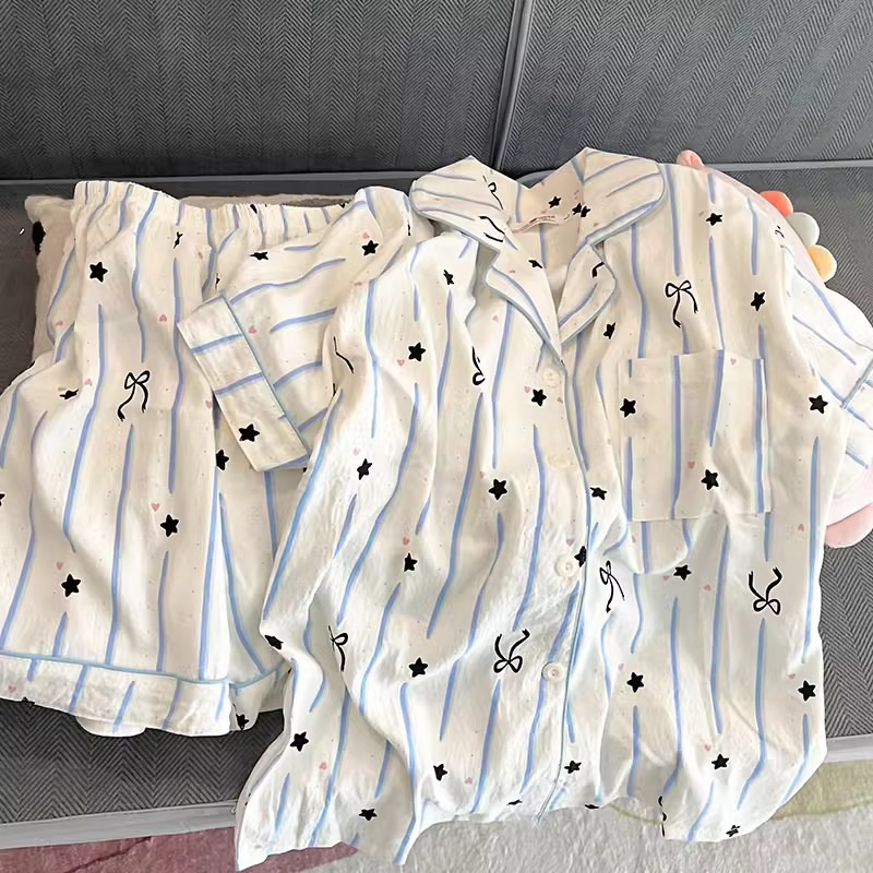 Pajama Women Summer Cloud Cotton 2024 New Style sweet and cute cardigan casual short-sleeved and short-shorts home wear set pic 28