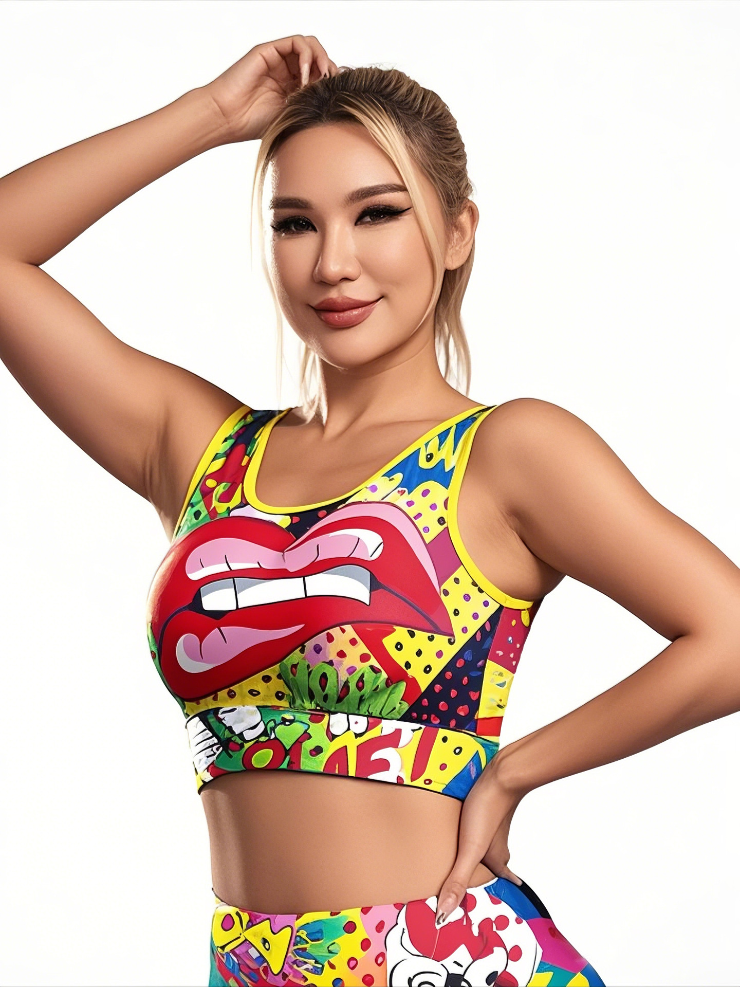 跨境欧美时尚印花高弹运动套装文胸运动跑步瑜伽服健身套装紧身衣详情27