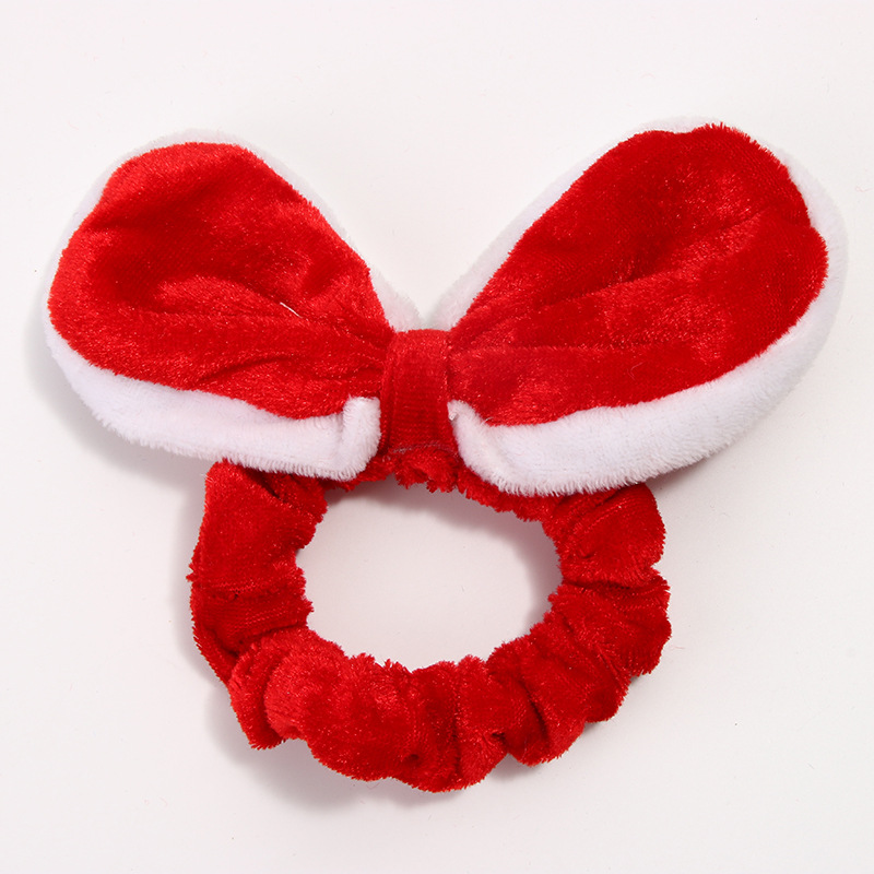 圣诞款韩国大肠发圈兔耳朵钉珠绒布大肠圈高级感大号跨境发圈批发详情4