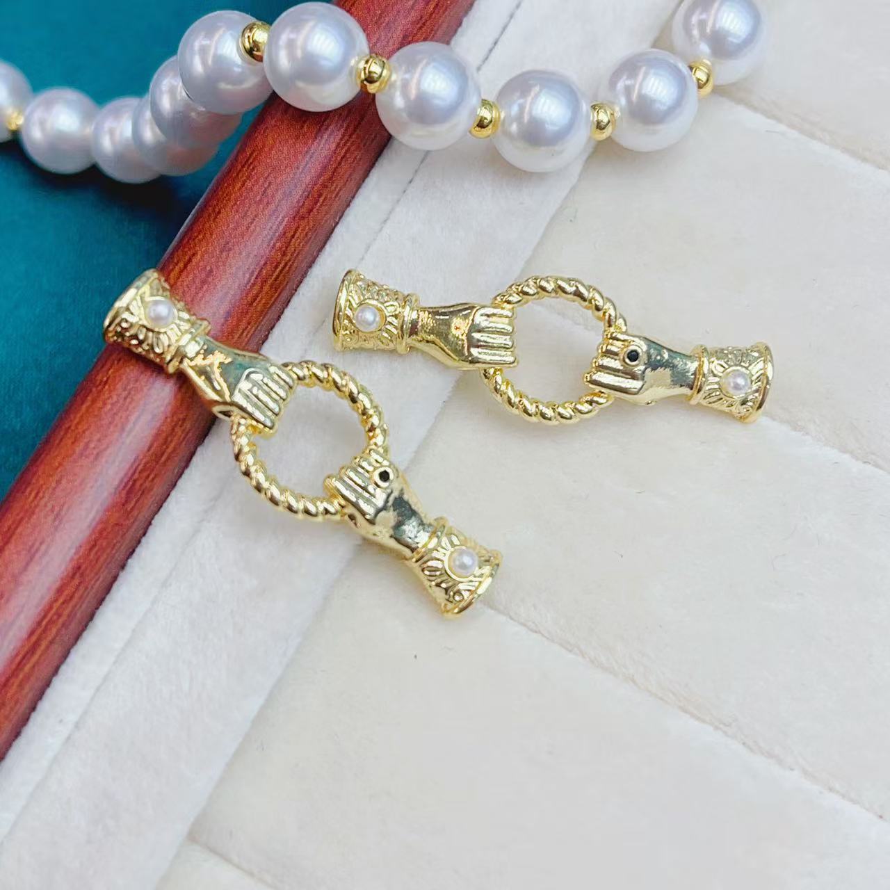 14K gold-plated color-preserving pendant with sheep eye bead setting and zircon hand-held ring connection piece diy pearl necklace pendant accessory pic 2