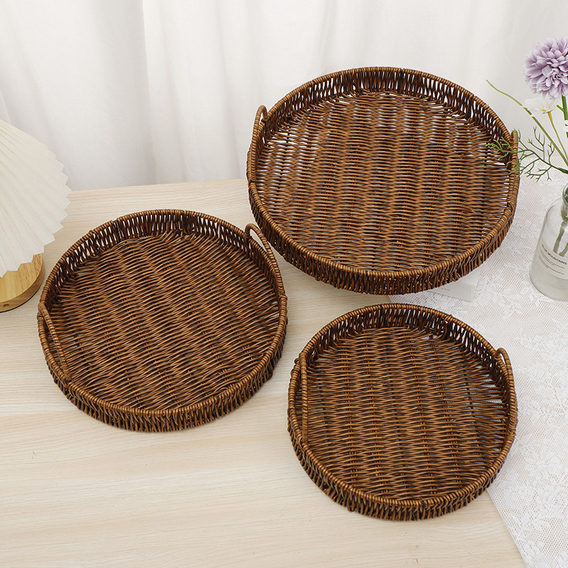 Imitation rattan fruit plate, hand-woven Japanese bread basket, steamed bun basket, living room household storage basket, rattan double-eared tray pic 1