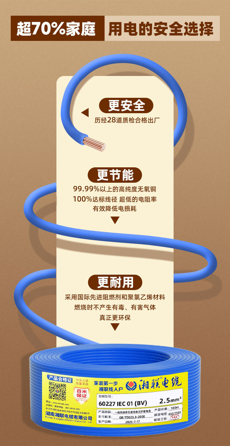 电线家用纯铜zc-bv阻燃国标单芯铜线1.5 2.5 4 6 10平方护套线详情9