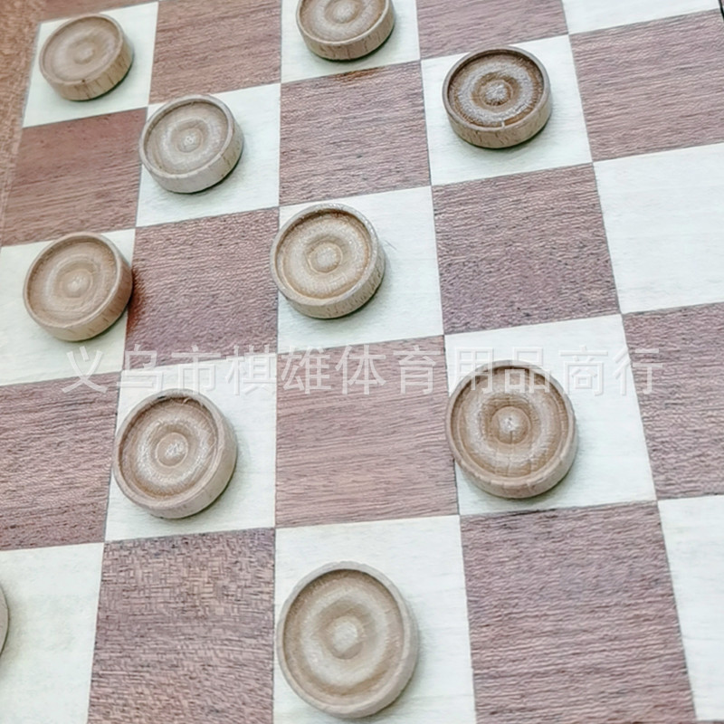 Wooden 64-square and 100-square international Draughts, beech jumping pieces, redwood chessboard, 2 extra spare pieces, beech pieces pic 11
