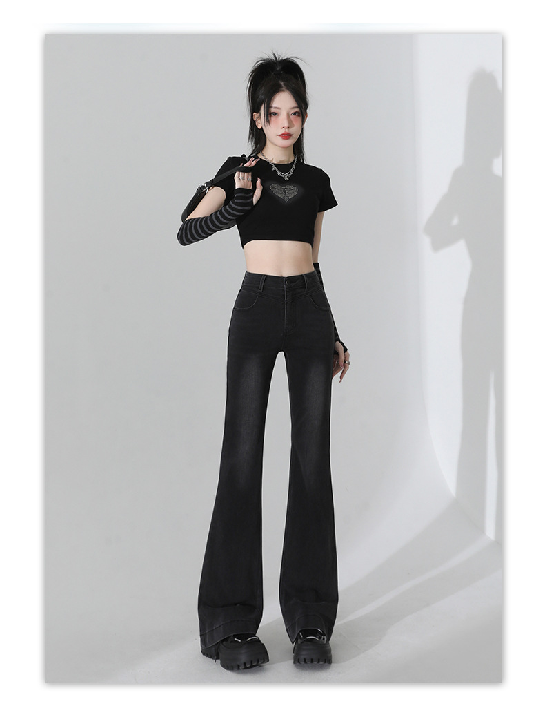 浅蓝色微喇叭牛仔裤女2025年秋季新款高腰设计感弹力小个子喇叭裤详情13