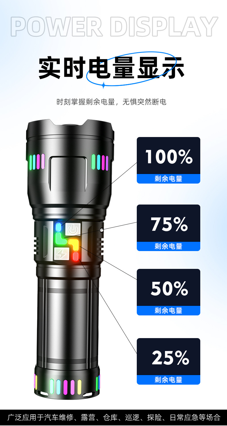 High-power, high-intensity rechargeable flashlight, long-lasting telescopic zoom, high-lumen alloy lamp, new cross-border lighting equipment pic 9