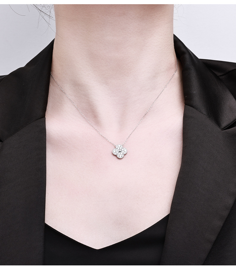 Cross-border clover light luxury fashion five-color necklace, high-end light luxury pendant, fashionable pure silver temperament collarbone chain pic 4