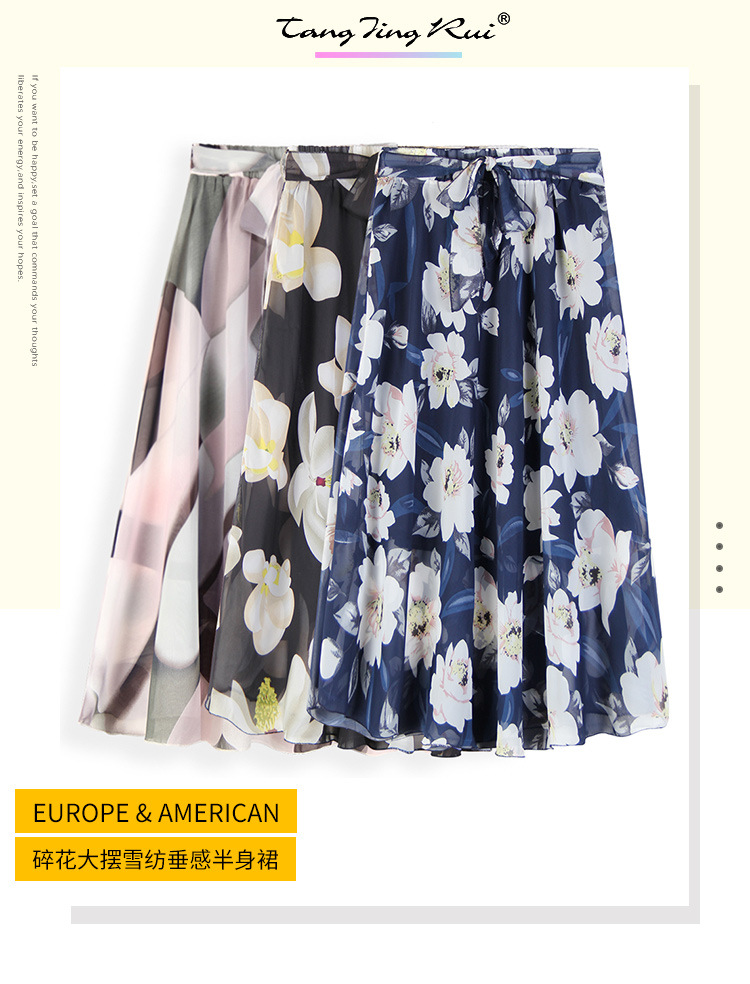 2025 Summer European and American floral large skirt, chiffon skirt, A-line skirt, versatile and fashionable dress JR2221 pic 2