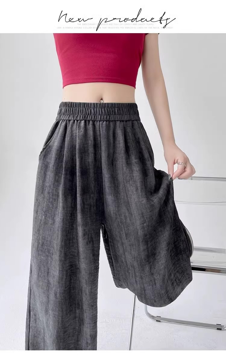 Tie-dyed ice silk cotton linen Chinese-style thin wide-leg pants for women, sun protection, summer drape, loose straight-leg high-waisted Chinese-style Yamamoto pants pic 79