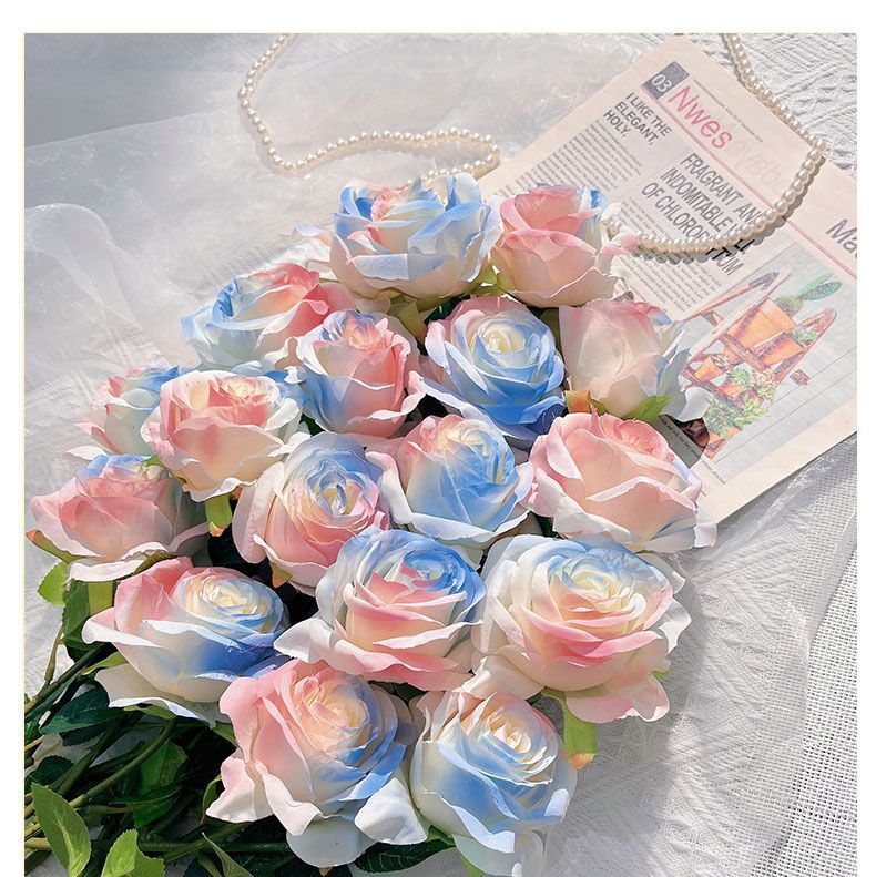 碎冰蓝玫瑰假花摆件婚庆装饰插花ins风高颜值拍照道具仿真玫瑰花详情7