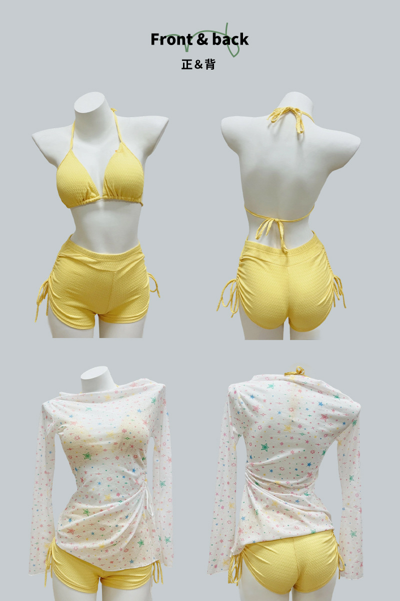 Swimsuit Women 2025 New style Two-piece Bikini Three-piece set with star print long-sleeved Sun protection vacation Bikini -125152 pic 2