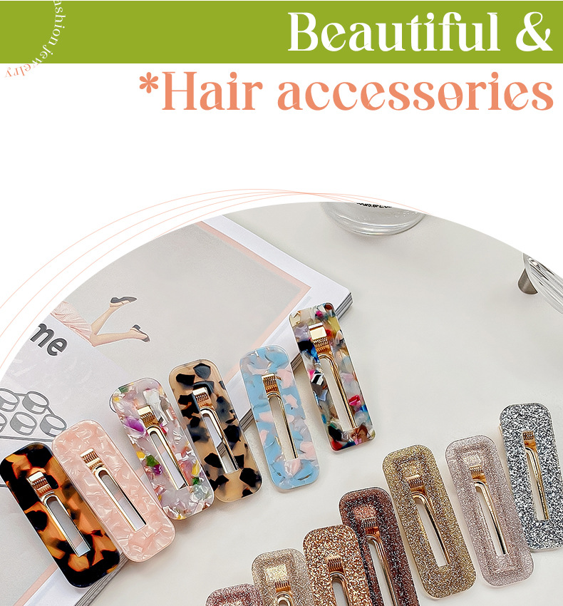 European and American cross-border acetic acid hair clips, teardrop square clips, high-end feel, side clips for bangs, cute girl duckbeak hair clips pic 4