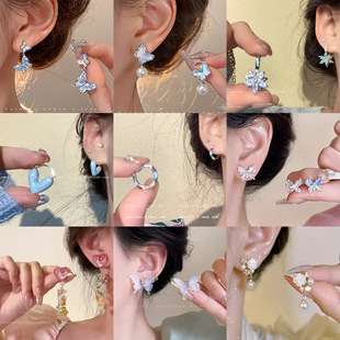 Ins-style pearl earrings for women, 925 silver needle, niche design, butterfly stud earrings, light luxury and high-end feel, earrings, earrings and ear rings pic 1