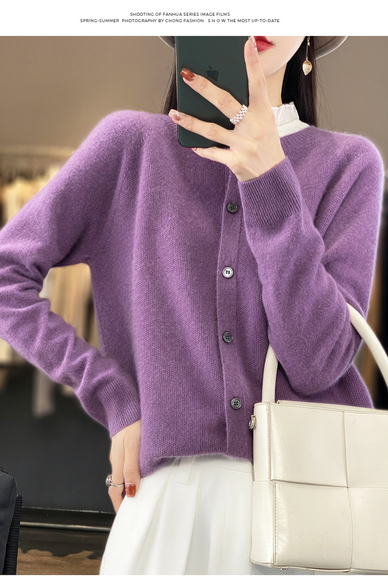 羊毛混纺2025春季新女装圆领短款一线 成衣针织开衫保暖外套上衣5详情16