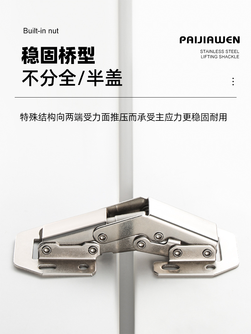 明装铰链175度3寸4寸5寸青蛙免开孔橱柜槽柜门家具缓冲合页小五金详情5