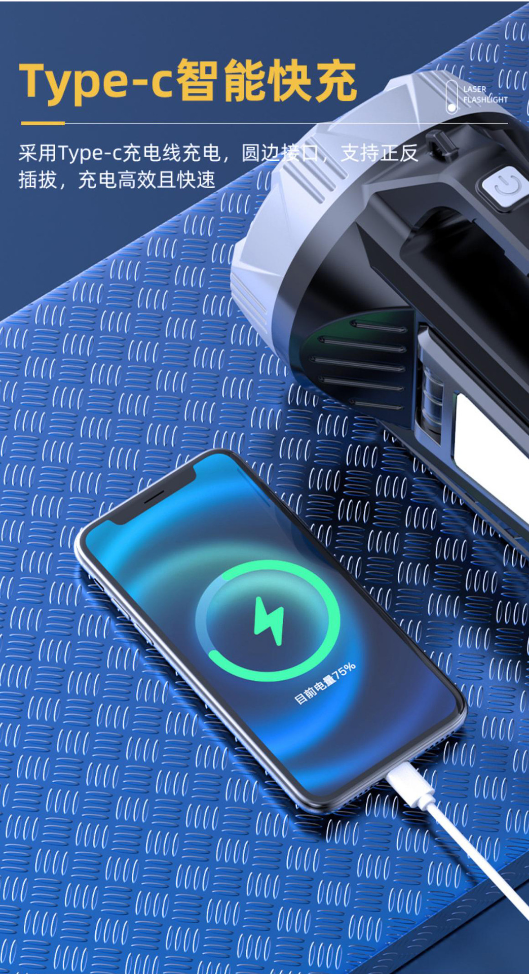 Cross-border multi-functional solar-powered charging high-intensity portable lamp, household outdoor camping red light warning emergency searchlight pic 13