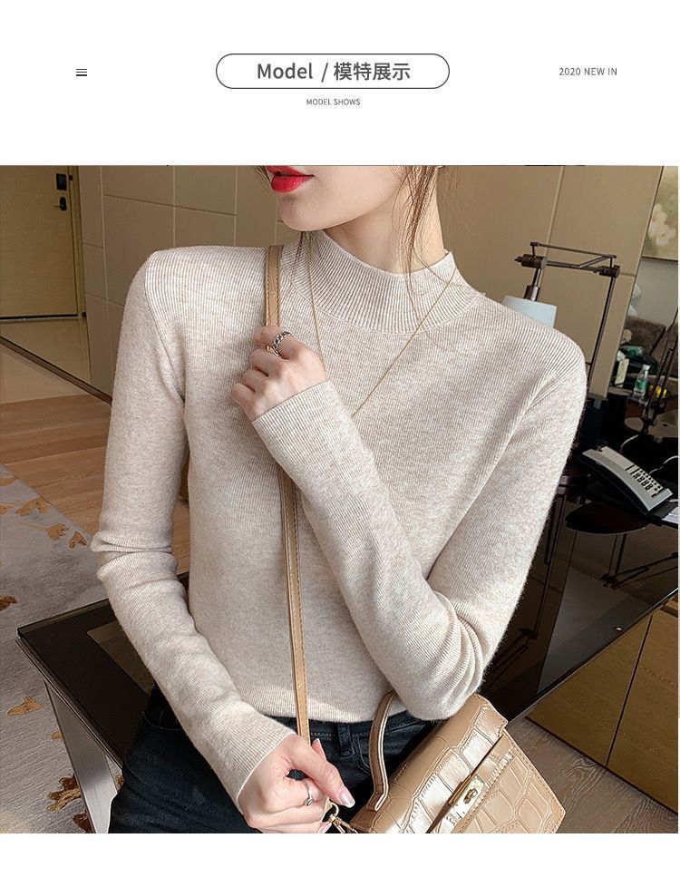 The semi-high-neck sweater is a new style for women in 2025. It can be paired with a knitted base layer for a slimming and form-fitting long-sleeved, versatile and stylish top pic 3