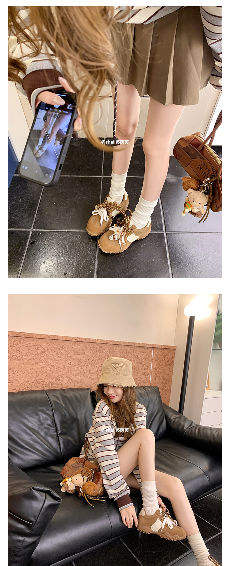 2025秋冬新款8cm内增高月牙厚底鸳鸯鞋带运动休闲小白鞋女德训鞋详情18