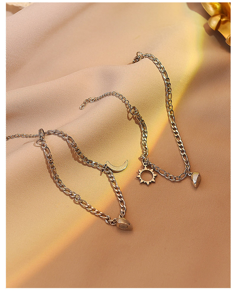 创意个性复古风不锈钢太阳月亮心形磁扣相吸吊坠情侣闺蜜钛钢手链详情7