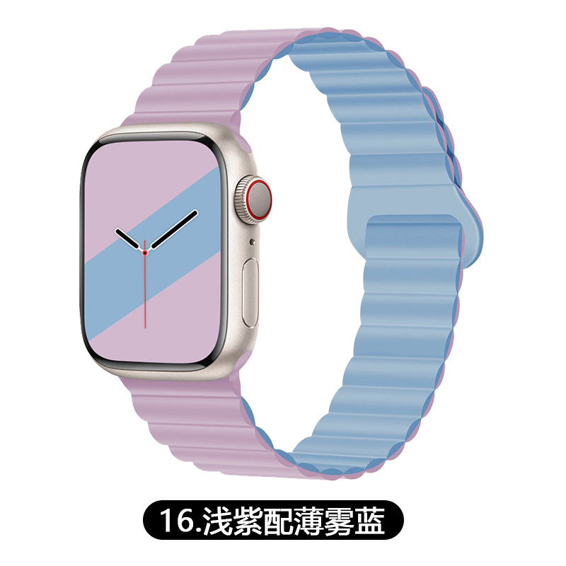 适用AppleWatch苹果硅胶表带iwatch1-9代/SE双色磁吸回环手表表带详情7