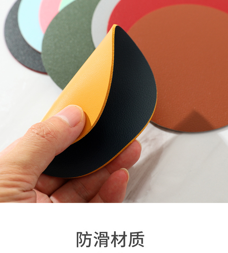 Wholesale INS simple leather PVC teacup MATS, double-layer waterproof round home and hotel heat insulation MATS, with LOGO available pic 2