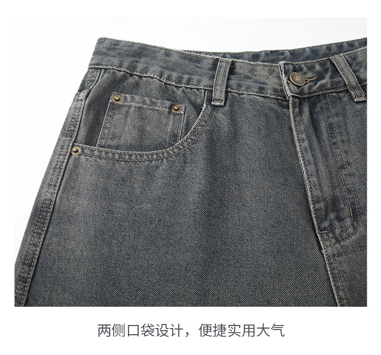 美式重磅复古烟灰色牛仔裤男潮牌男士宽松百搭阔腿直筒长裤详情20