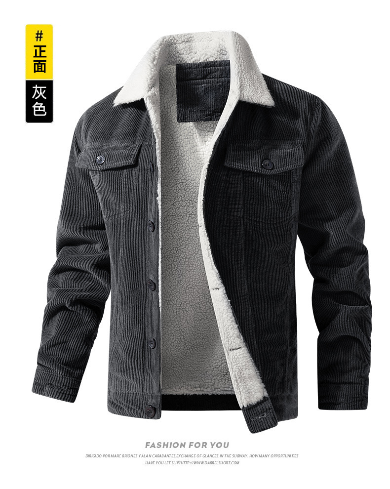 A multi-bag winter loose, retro pure cotton corduroy jacket with fleece for young men crossing borders from Europe and America, a warm cotton-padded jacket for export pic 5