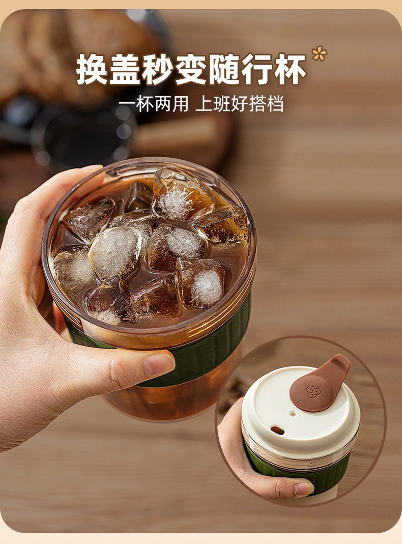 新款咖啡杯高档精致简约复古大容量夏季外出便携带冰块模具高颜值详情7