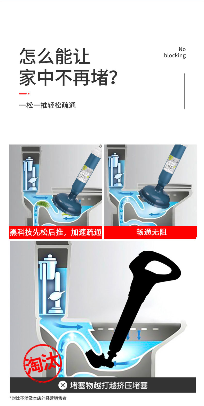 通马桶疏通器皮搋子厕所管道堵塞神器强力吸捅下水道工具一炮抽子详情9