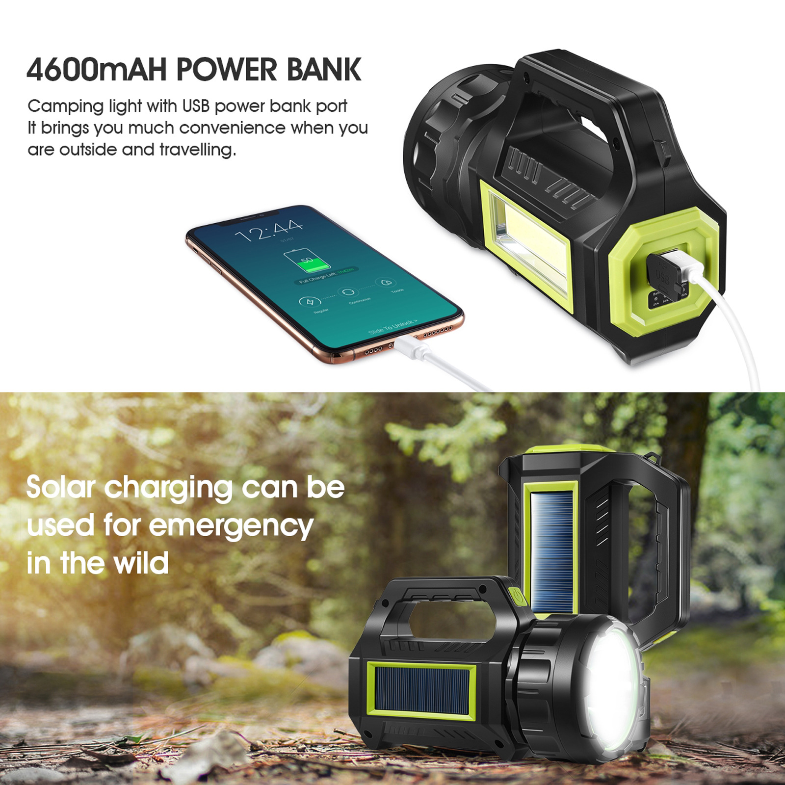 Solar-powered flashlight, outdoor charging portable lamp, multi-functional searchlight, adjustable USB red light warning light, cross-border pic 9