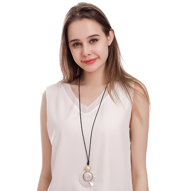 跨境饰品亚马逊爆款欧美流行几何珍珠合金项链女长蜡绳双色毛衣链详情10