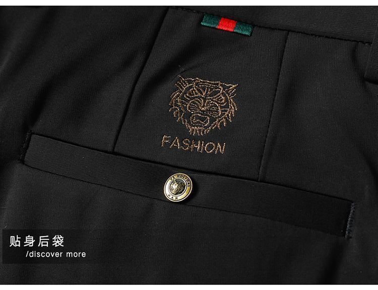 Pantalones de lujo para hombres de verano nuevos pantalones casual para hombres de mediana edad cintura alta corte recto sin plancha anti-arrugas elástico tigre pantalones bordados pic 26