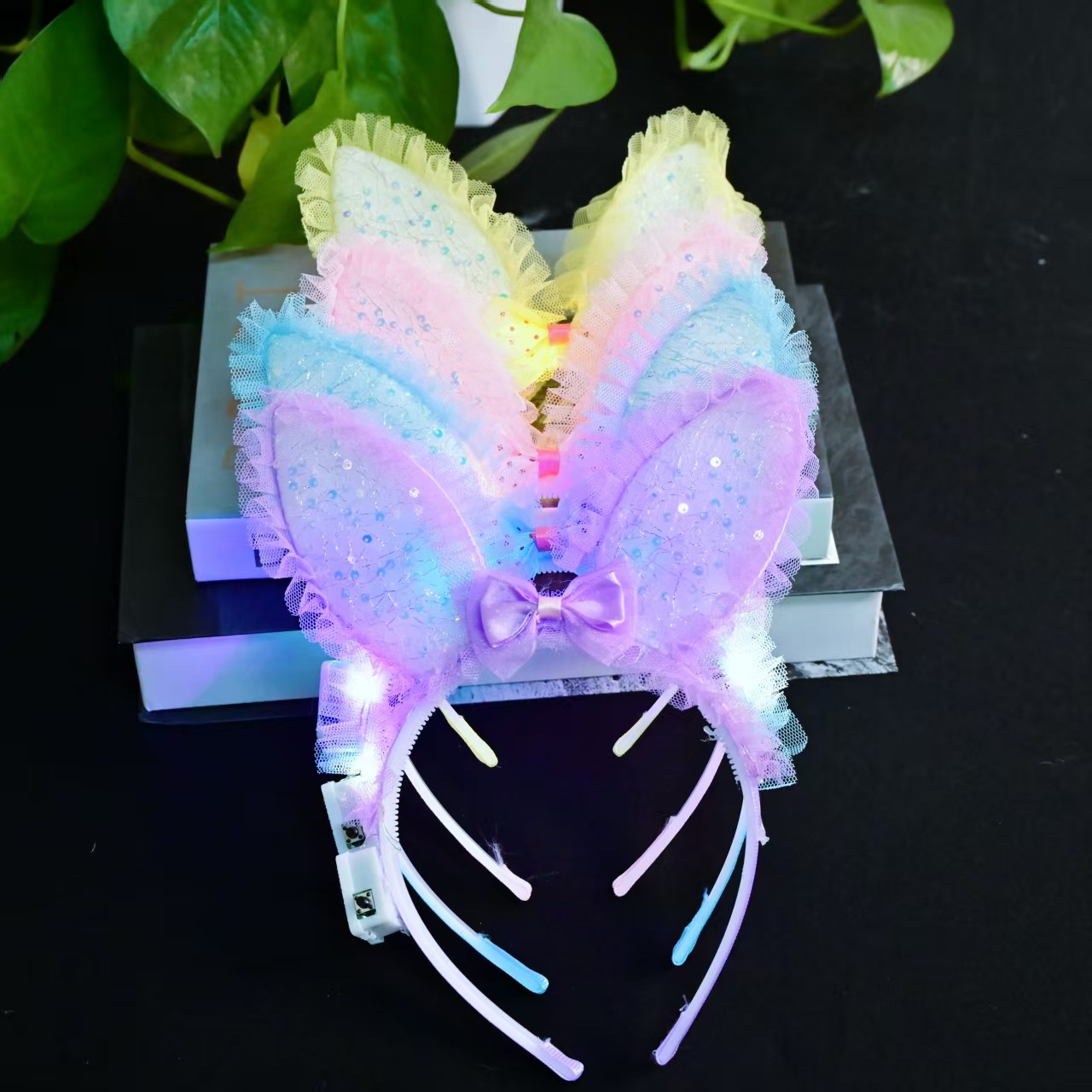 2025 New cute Kulomi Internet celebrity glowing big ear headband, glowing crown headband, glowing bow tie headband pic 6