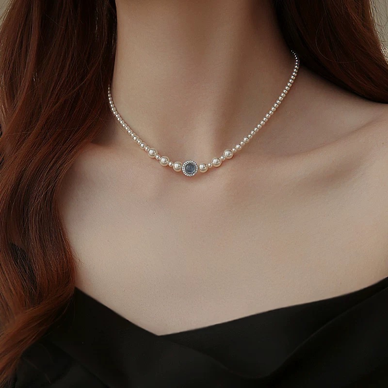 S925 sterling silver 12.18 aquamarine pearl necklace for women, French light luxury, niche design, simple and elegant, versatile and high-end pic 1