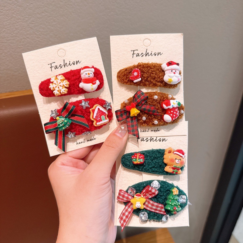 圣诞节可爱毛绒姜饼人儿童发夹女孩宝宝圣诞树发饰刘海夹发饰品详情5