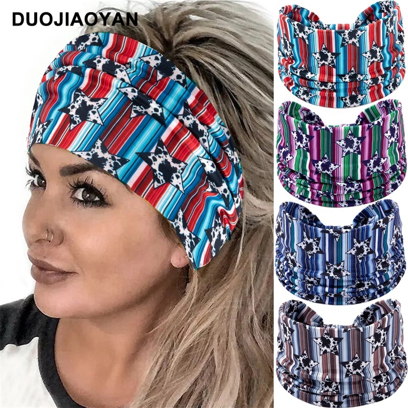 Wholesale of a variety of charming new sporty hair bands, edge knotted hair ties, colorful striped star headscarves, headbands and hair accessories pic 7