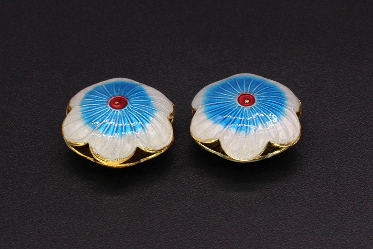 Traditional high-temperature enamel mechanism silver-blue ancient-style jewelry accessory, back cloud partition bead cloisonne 19mm large six-petal flower pic 12