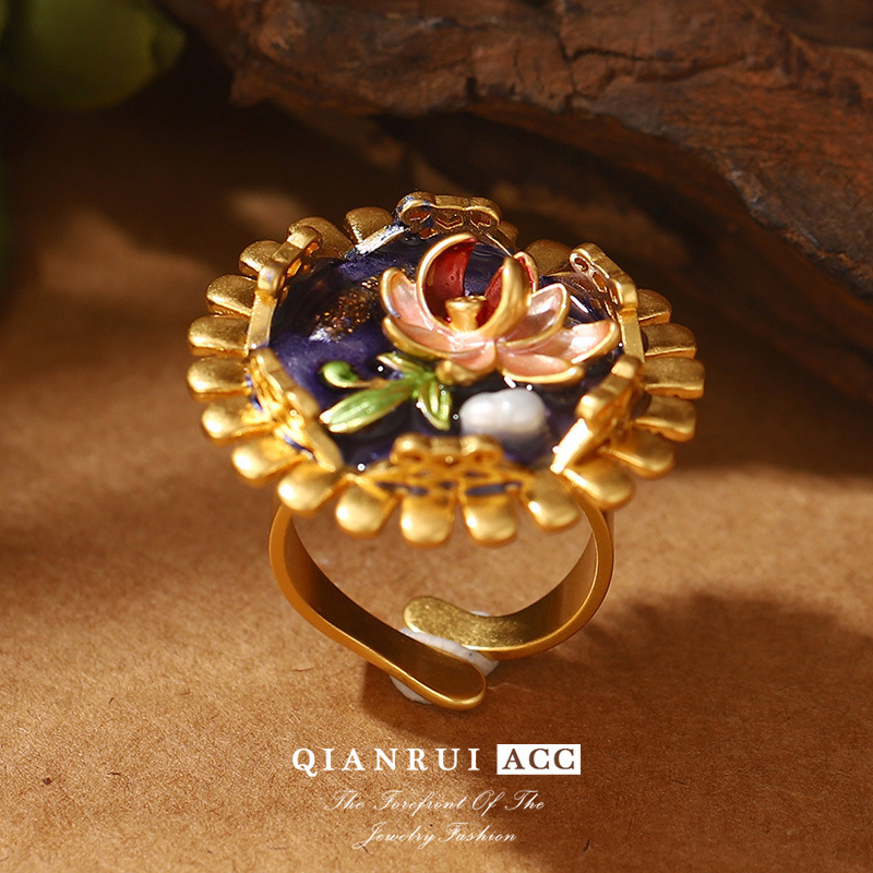 恶魔之眼珍珠夸张开口戒指莫奈花园油画系列流苏花卉珐琅耳环批发详情19