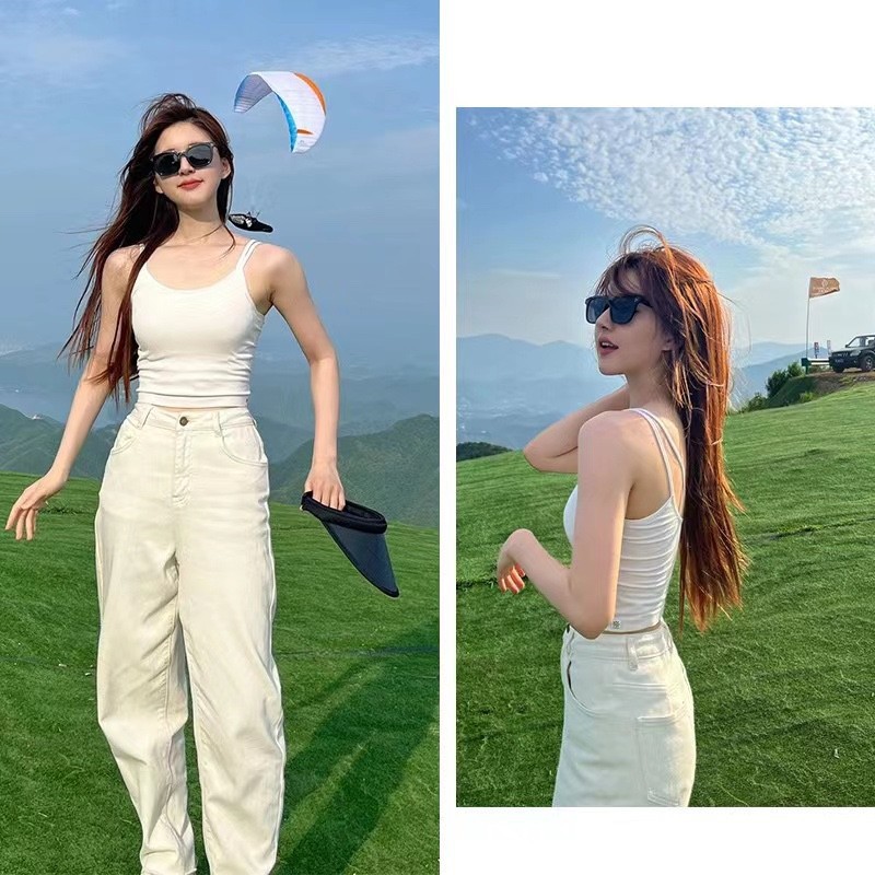 赵露思同款白色吊带背心女夏季薄款外穿内搭带胸垫一体式打底上衣详情12