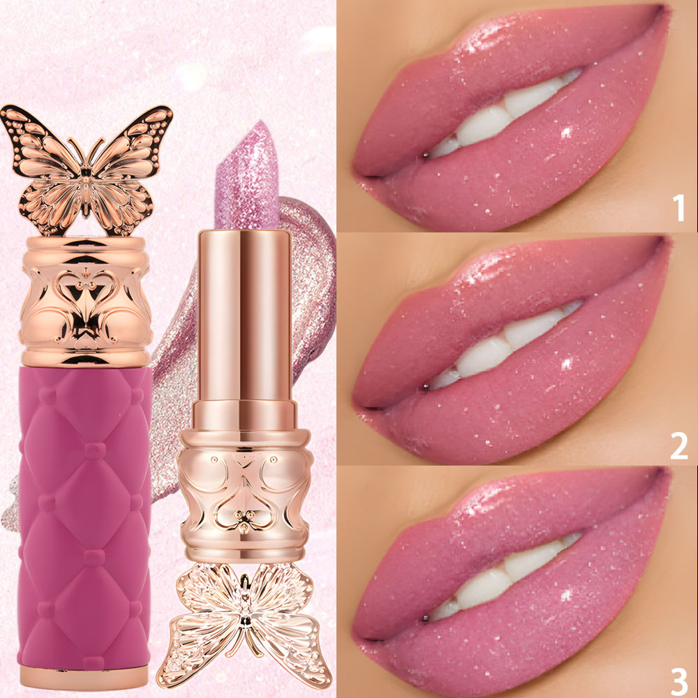 【 Cross-border Exclusive 】QICIY Butterfly Three-Color Temperature-Changing Lipstick Moisturizing, Anti-Cracking and Color-changing Lipstick Wholesale pic 2