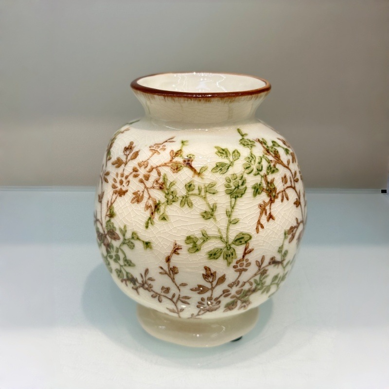 Double-eared ceramic ice-cracked small flower vase for water-grown flowers, hand-painted flowerpot ceramic vase pic 21